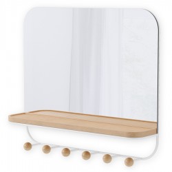 Зеркало с крючками для аксессуаров estique, 46х41 см, белое/натуральное дерево