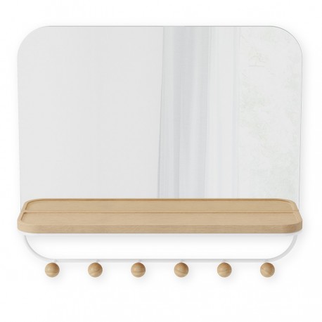 Зеркало с крючками для аксессуаров estique, 46х41 см, белое/натуральное дерево