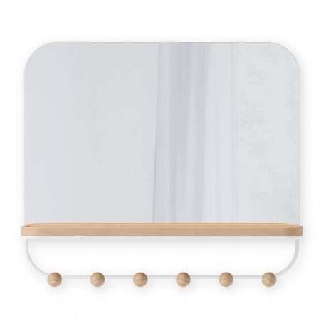 Зеркало с крючками для аксессуаров estique, 46х41 см, белое/натуральное дерево