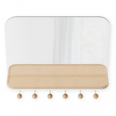 Зеркало с крючками для аксессуаров estique, 46х41 см, белое/натуральное дерево