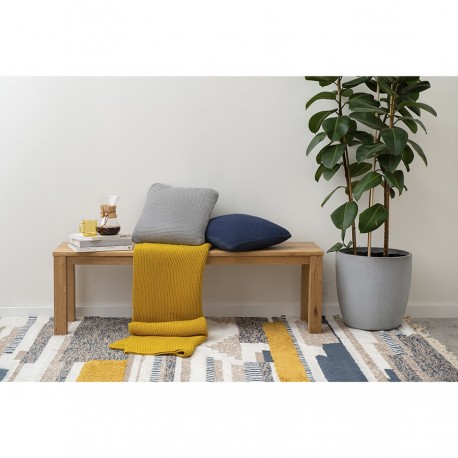 Плед из хлопка жемчужной вязки горчичного цвета из коллекции essential, 130х180 см