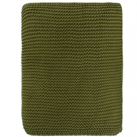 Плед из хлопка жемчужной вязки оливкового цвета из коллекции essential, 130х180 см