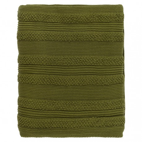 Плед из хлопка с буклированной вязкой оливкового цвета из коллекции essential, 130х170 см