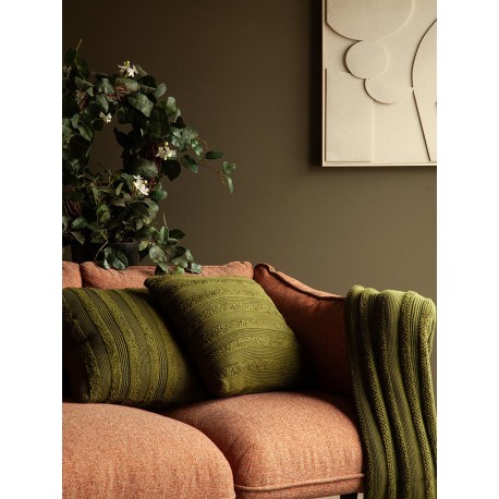 Плед из хлопка с буклированной вязкой оливкового цвета из коллекции essential, 130х170 см