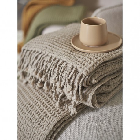 Плед из шерсти бежево-серого цвета из коллекции essential, 130х180 см