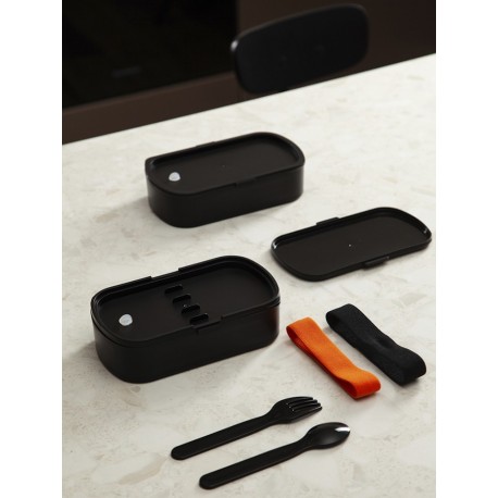 Ланч-бокс с приборами food time, 1 л, черный