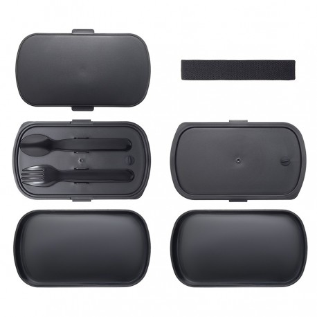 Ланч-бокс с приборами food time, 1 л, черный