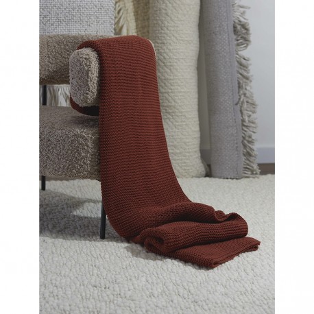 Плед из хлопка жемчужной вязки терракотового цвета из коллекции essential, 130х180 см