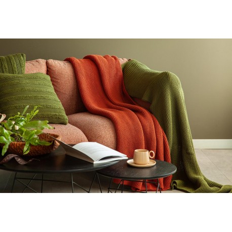 Плед из хлопка жемчужной вязки терракотового цвета из коллекции essential, 130х180 см