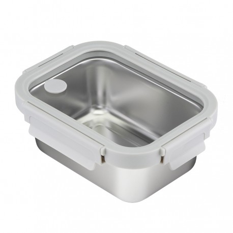 Ланч-бокс стальной со стеклянной крышкой, 800 мл, серый