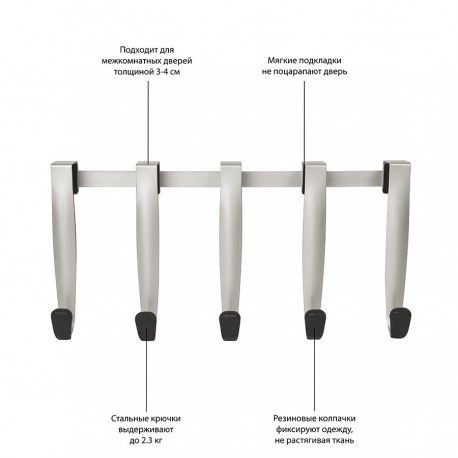 Вешалка надверная schnook, черная-никель, 43 см, 5 крючков