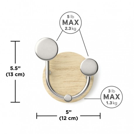 Вешалка настенная melody, 2 крючка, натуральное дерево/никель