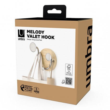 Вешалка настенная melody, 2 крючка, натуральное дерево/никель