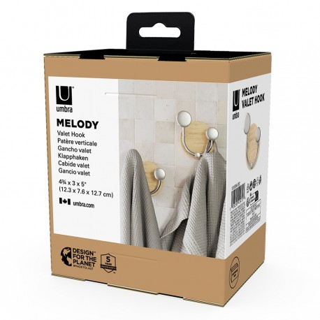 Вешалка настенная melody, 2 крючка, натуральное дерево/никель