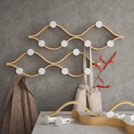 Вешалка настенная montage, 6 крючков, натуральное дерево/белая