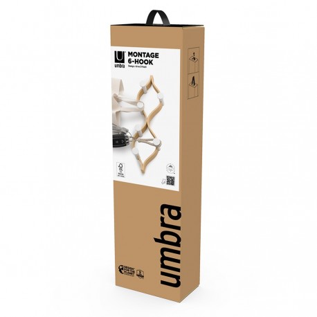 Вешалка настенная montage, 6 крючков, натуральное дерево/белая