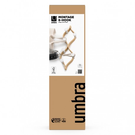 Вешалка настенная montage, 6 крючков, натуральное дерево/белая