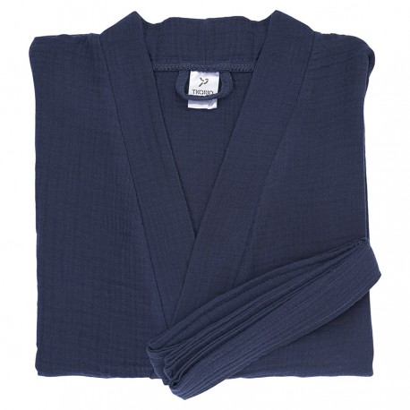 Халат из многослойного муслина темно-синего цвета из коллекции essential, размер s