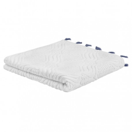 Полотенце банное белое, с кисточками темно-синего цвета из коллекции essential, 70х140 см