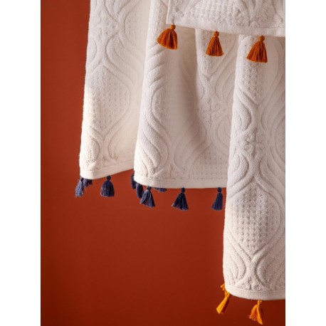 Полотенце банное белое, с кисточками цвета карри из коллекции essential, 70х140 см