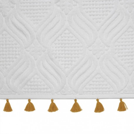 Полотенце банное белое, с кисточками цвета карри из коллекции essential, 70х140 см