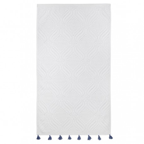 Полотенце для рук белое, с кисточками темно-синего цвета из коллекции essential, 50х90 см