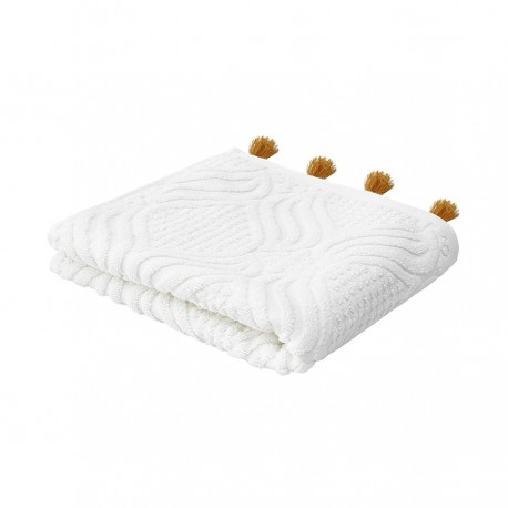 Полотенце для рук белое, с кисточками цвета карри из коллекции essential, 50х90 см