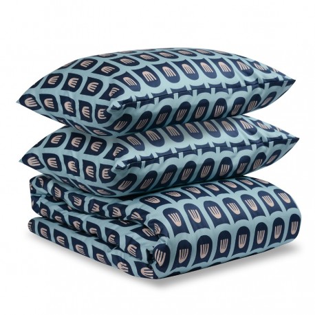 Комплект постельного белья полутораспальный из сатина голубого цвета с принтом blossom time из коллекции cuts&pieces