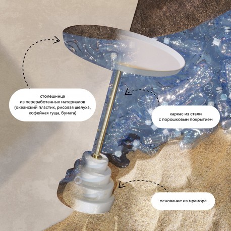 Столик кофейный sustainable collection, D38 см, серый/белый
