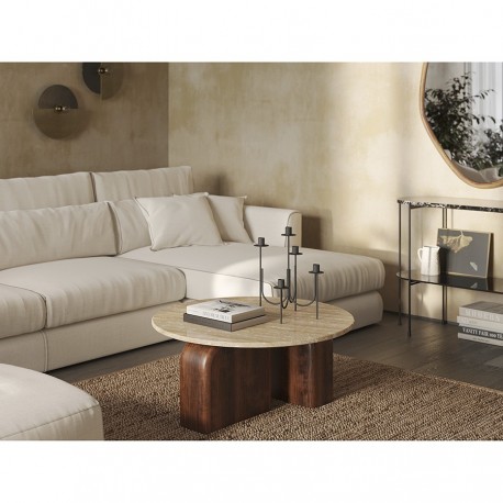 Столик кофейный torhill, D80 см, бежевый/орех