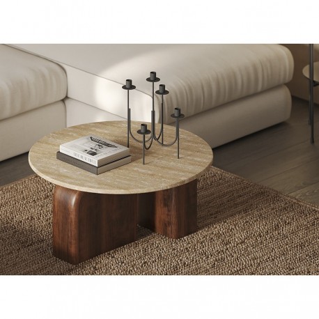 Столик кофейный torhill, D80 см, бежевый/орех