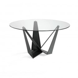 Стеклянный круглый стол c черными ножками CT2061 Ø140