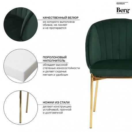 Стул coral, велюр, зеленый