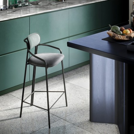 Стул барный ror, round, велюр, черный/темно-зеленый/черный