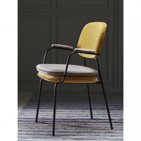 Стул с подлокотниками и контрастным кантом pea, велюр, желтый/бежевый