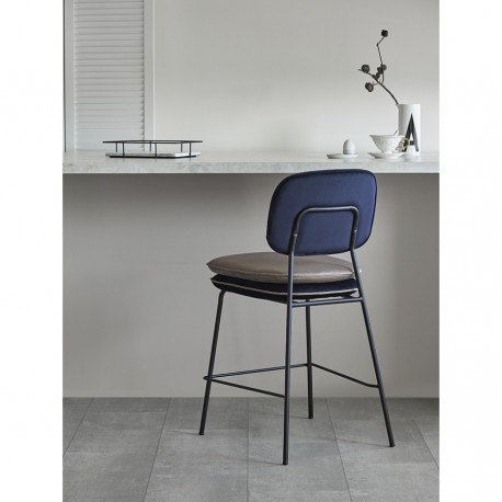 Стул полубарный с контрастным кантом pea, велюр, темно-синий/бежевый