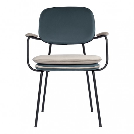 Стул с подлокотниками и контрастным кантом pea, велюр, сине-зеленый/бежевый