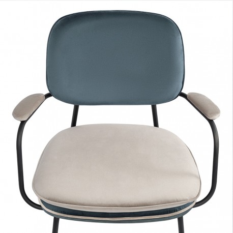 Стул с подлокотниками и контрастным кантом pea, велюр, сине-зеленый/бежевый