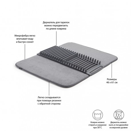 Коврик для сушки посуды udry, 46х61 см, темно-серый
