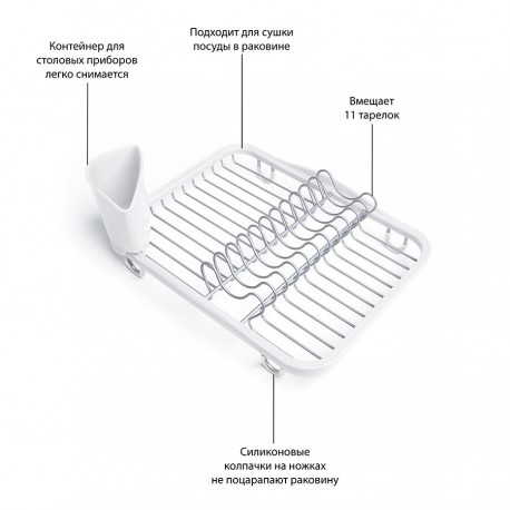 Сушилка для посуды sinkin, 28х14х35,5 см, белая, никель
