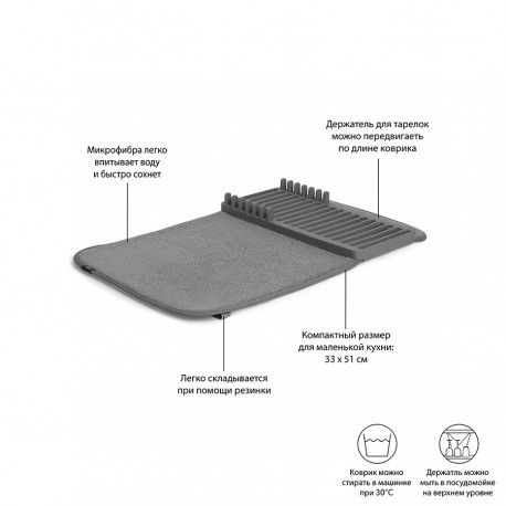 Коврик для сушки посуды udry, 33x50,8 см, темно-серый