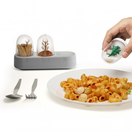 Набор емкостей для соли, перца, зубочисток с подставкой forest ecology