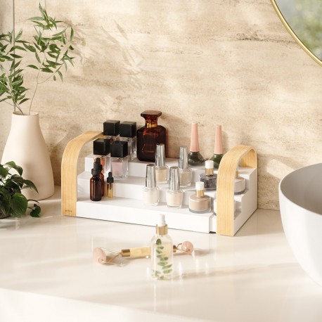 Полка для специй трехъярусная раздвижная bellwood, белая/натуральное дерево