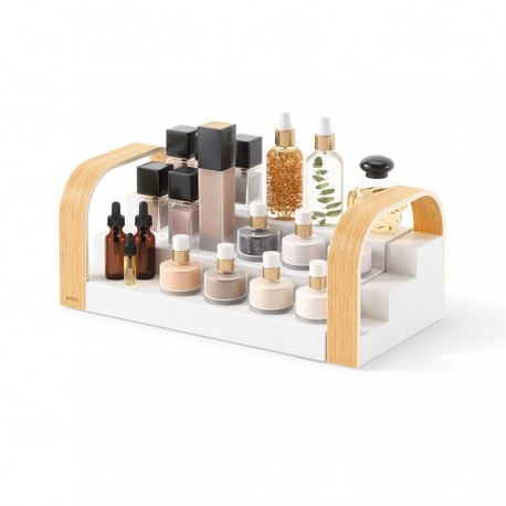 Полка для специй трехъярусная раздвижная bellwood, белая/натуральное дерево