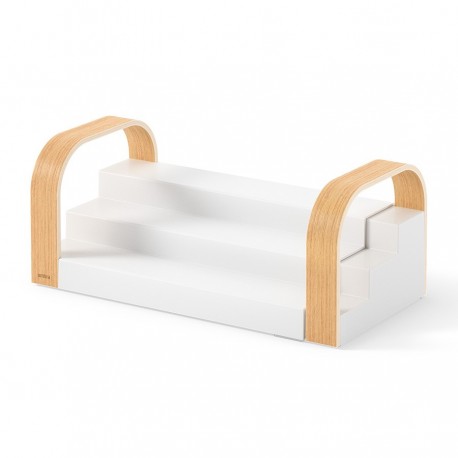 Полка для специй трехъярусная раздвижная bellwood, белая/натуральное дерево