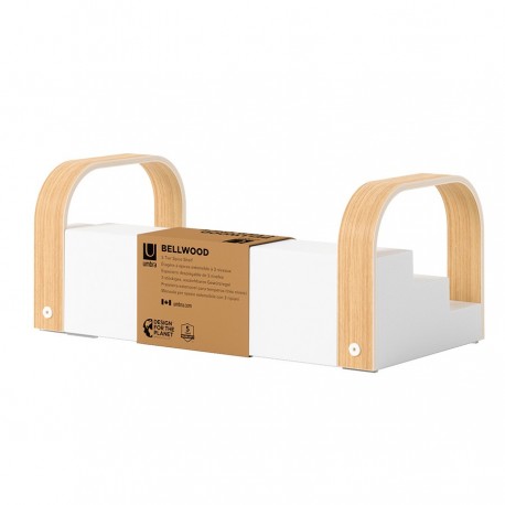 Полка для специй трехъярусная раздвижная bellwood, белая/натуральное дерево