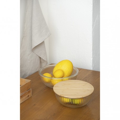 Чаша стеклянная с бамбуковой крышкой harmy, 2 л