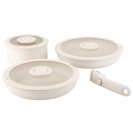 Набор посуды для приготовления со съемной ручкой smart ceramic, 7 предметов, цвета топленого молока