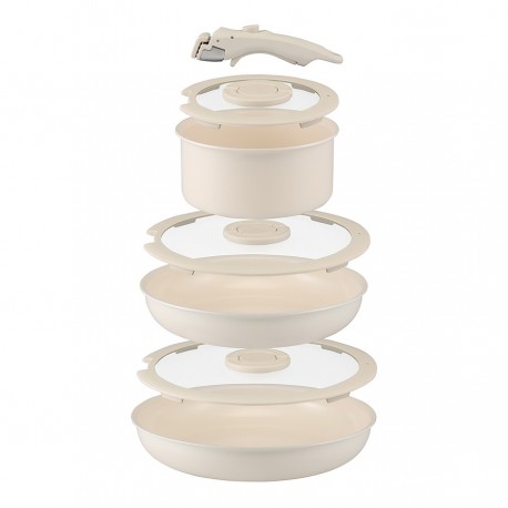 Набор посуды для приготовления со съемной ручкой smart ceramic, 7 предметов, цвета топленого молока