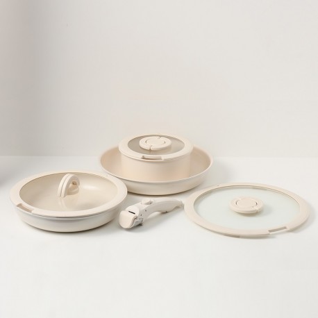 Набор посуды для приготовления со съемной ручкой smart ceramic, 7 предметов, цвета топленого молока